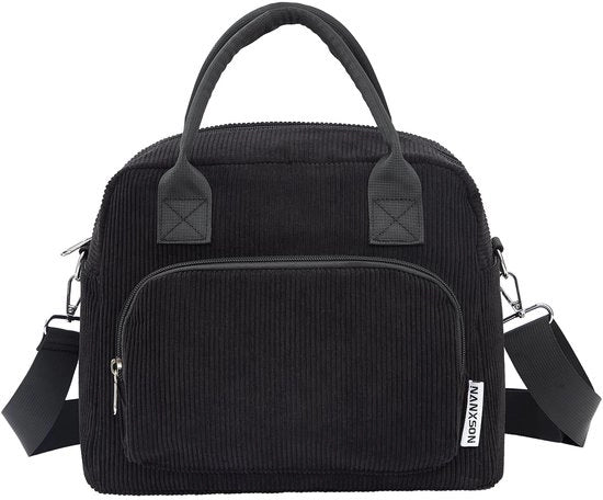 Borsa isolante per donne e uomini, 12L grande borsa frigorifera, borsa pranzo riciclabile, tascapane corduroy carini per lavoro, picnic, spiaggia e viaggi (12L, nero)