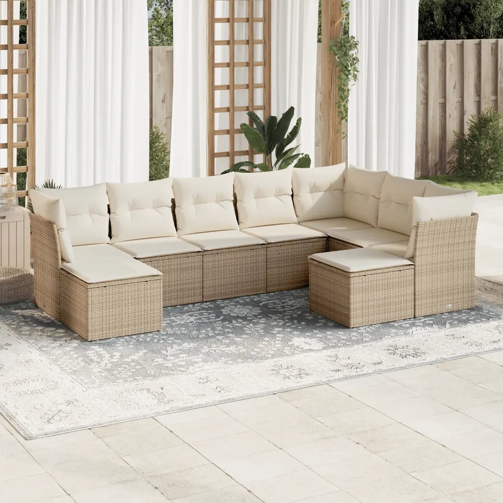 Set Divano da Giardino 9 pz con Cuscini Beige in Polyrattan 3250407
