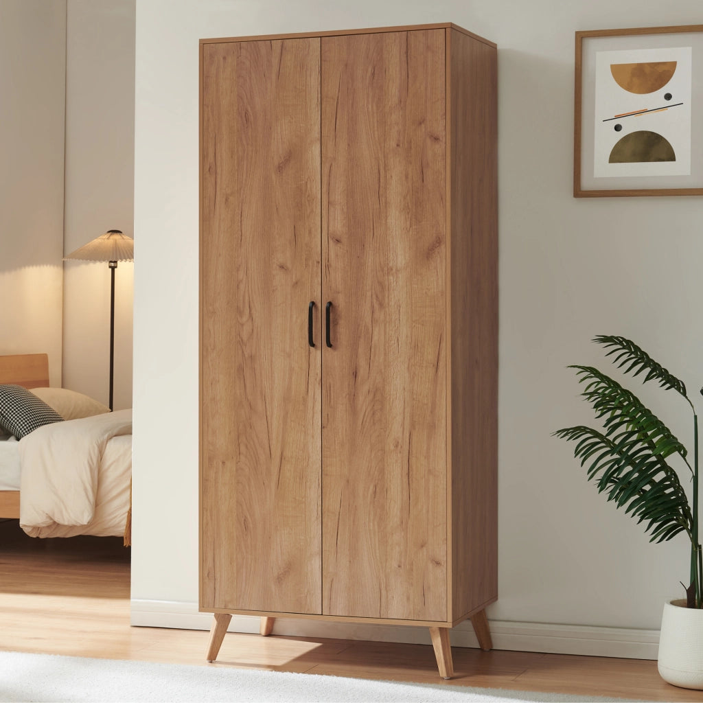 Armadio Guardaroba Norg con 2 Ante e 4 Scomparti 191x80x52 cm - Effetto Rovere [en.casa]