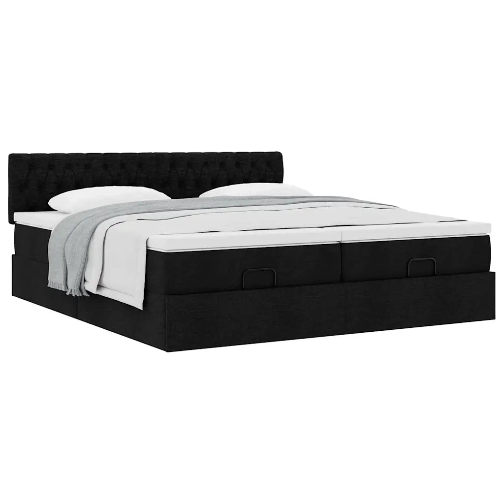 Struttura Letto Pouf con Materassi Nero 200x200 cm in Tessuto 3312024