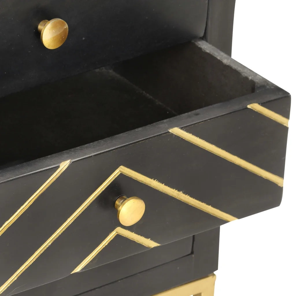 Comodino Nero e Oro 40x30x50 cm in Legno Massello di Mango 286517