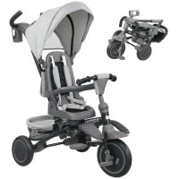Triciclo Evolutivo 6 in 1 Pieghevole Seggiolino Girevole a 360° Maniglia Genitoriale Schienale Reclinabile Tettoia Grigio