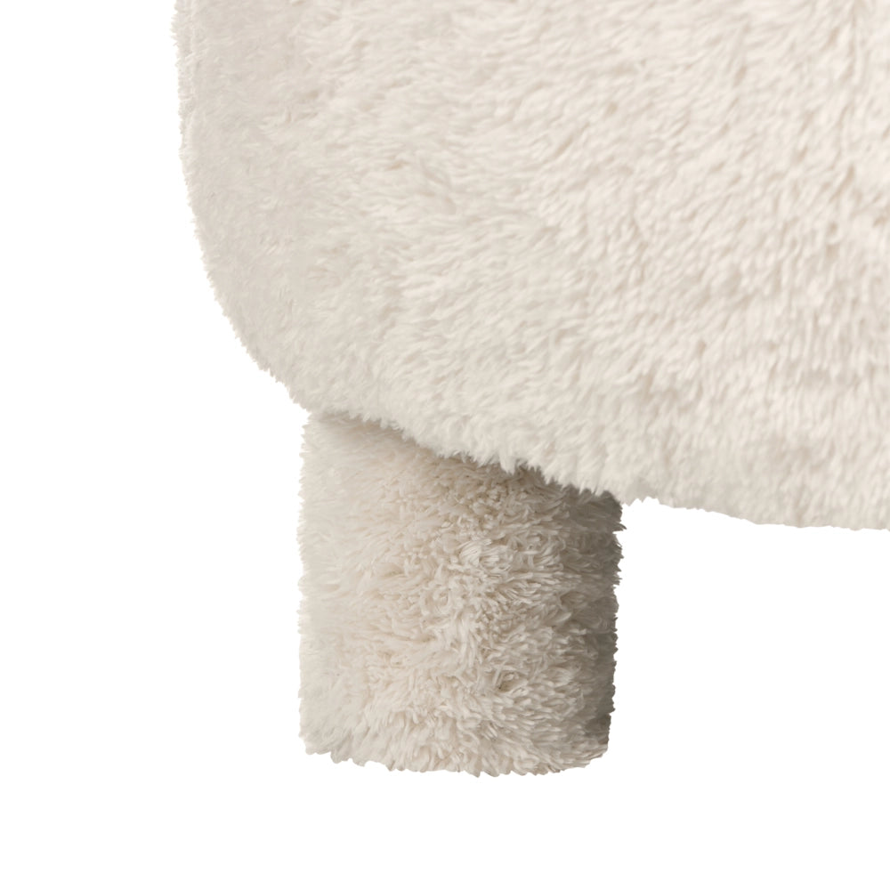 Poltrona in stile retrò per soggiorno, senza braccioli, con struttura in legno e rivestimento in pelliccia sintetica color beige chiaro