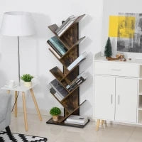 Libreria ad Albero in Legno, Scaffale Salvaspazio a Colonna con 10 Ripiani in Stile Industriale, 50x28x142cm