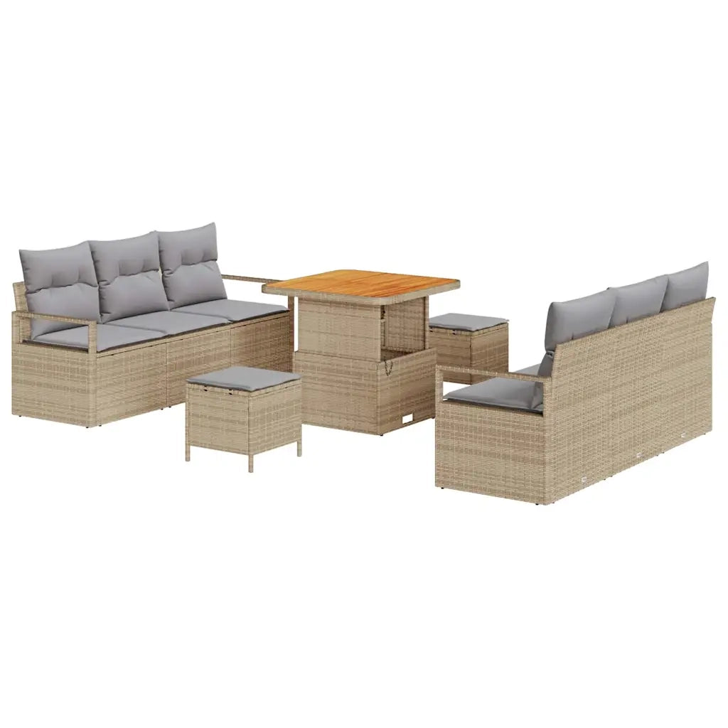 Set Divano da Giardino con cuscino 9 pcs Beige polyrattan 3362477