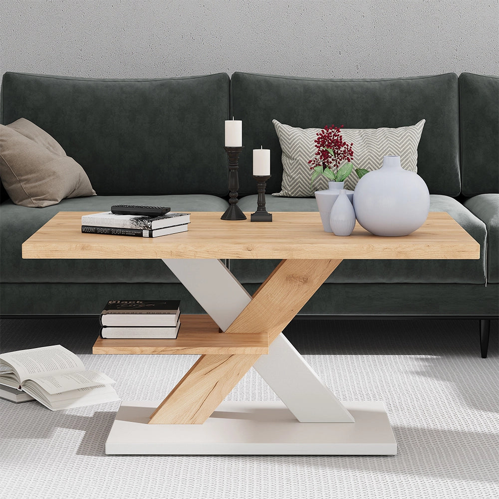 Vicco Tavolino da salotto Quercia/bianco 90 x 60 cm con ripiano