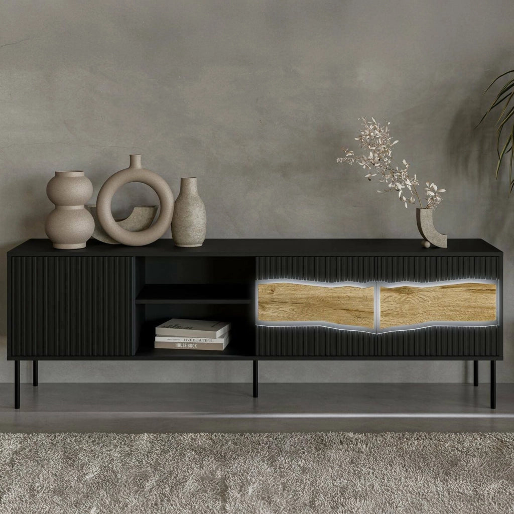Luvinate, Mobile Porta tv 2 Ripiani, 190x40x61.5h cm Nero