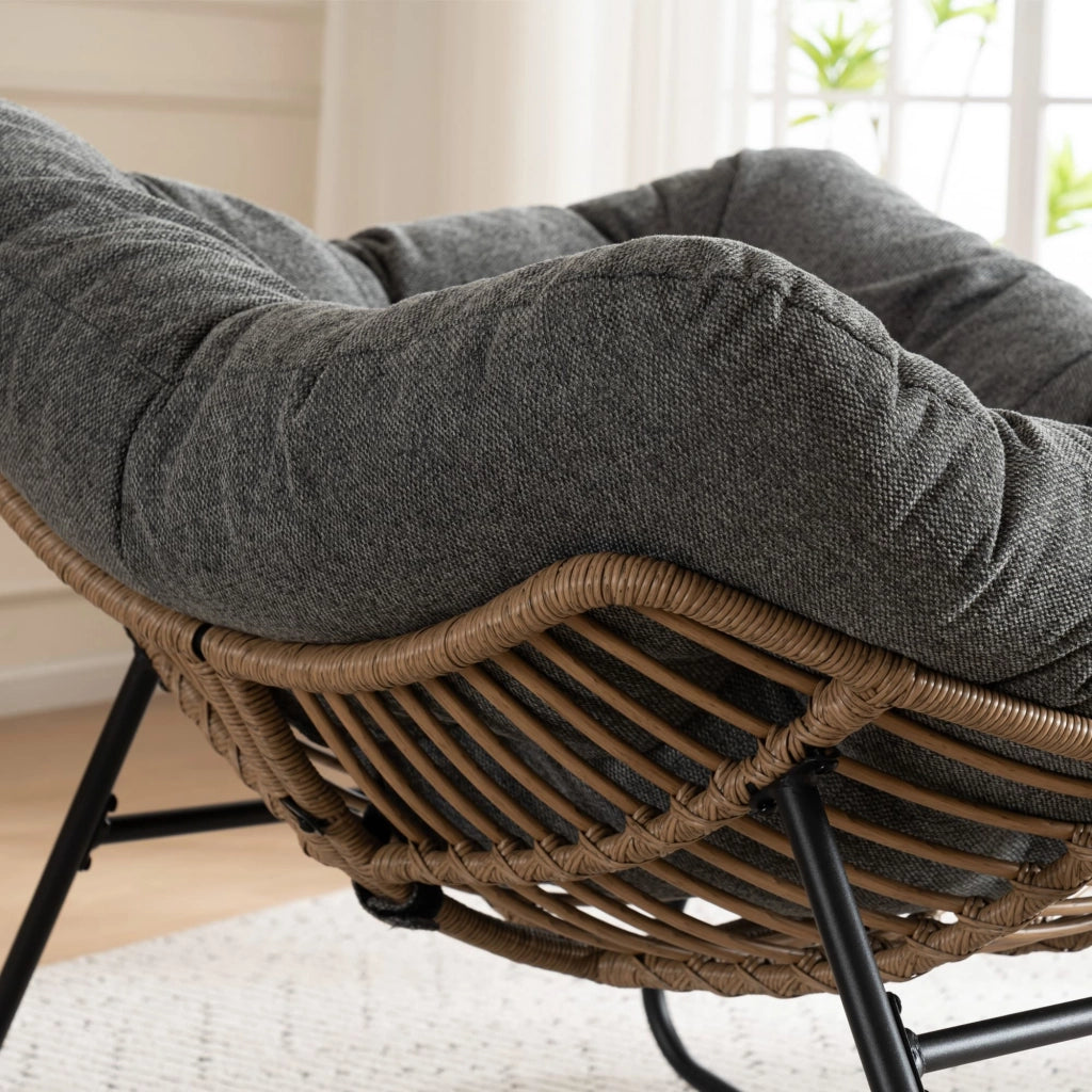 Poltrona a dondolo in chenille con struttura ergonomica e base stabile grigio