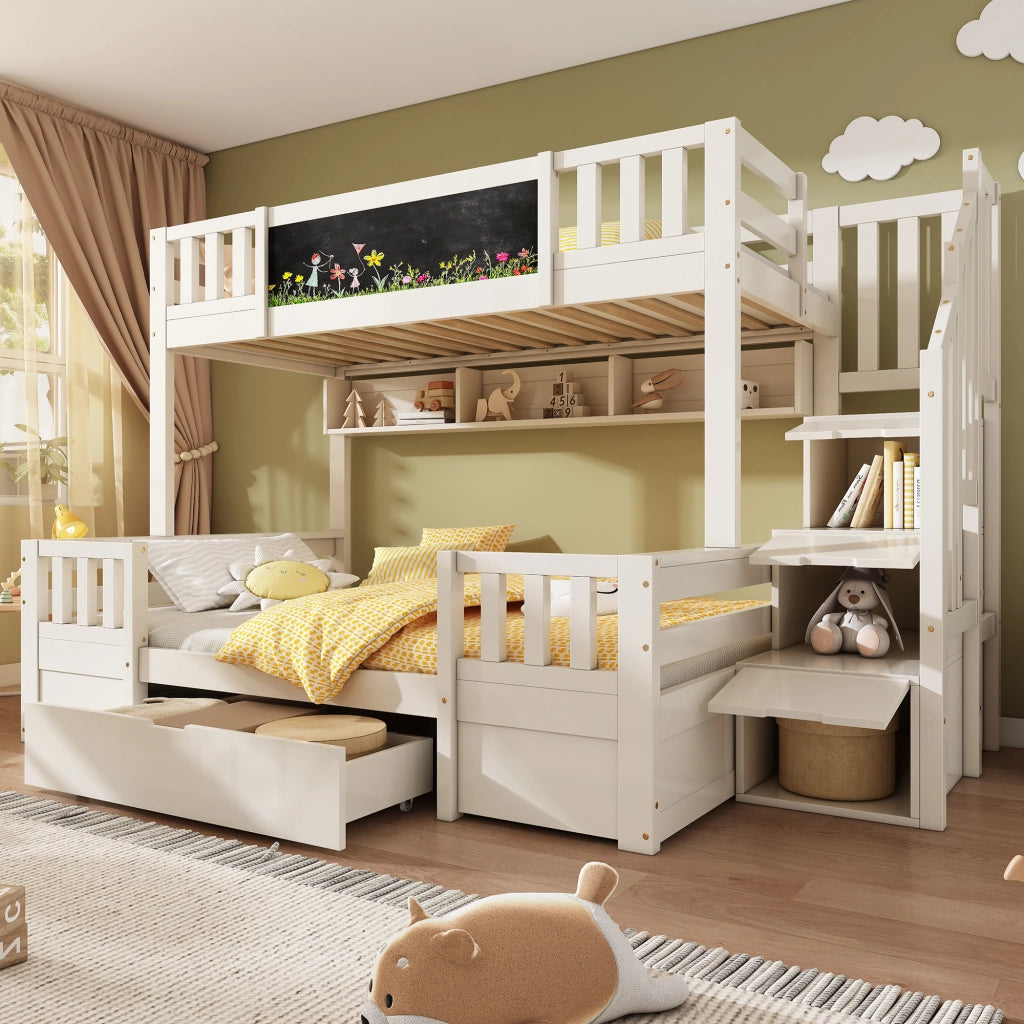 LETTO A CASTELLO PER BAMBINI 90x200 e 140x200 cm Legno Bianco con lavagna