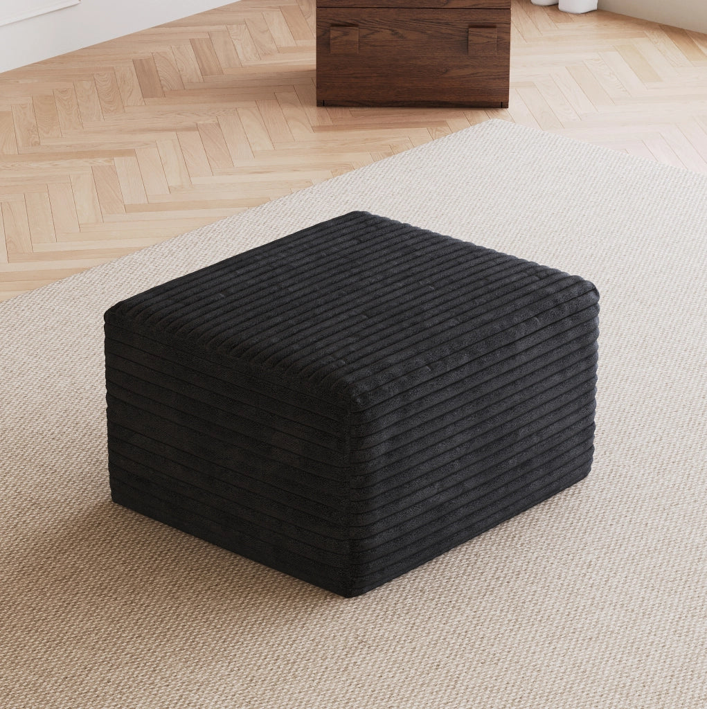 Pouf ottomana in tessuto nero; design modulare senza montaggio