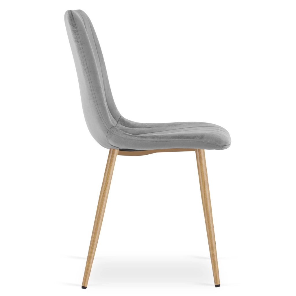 Set di 3 Sedie Lava in Velluto Grigio e Gambe Effetto Legno