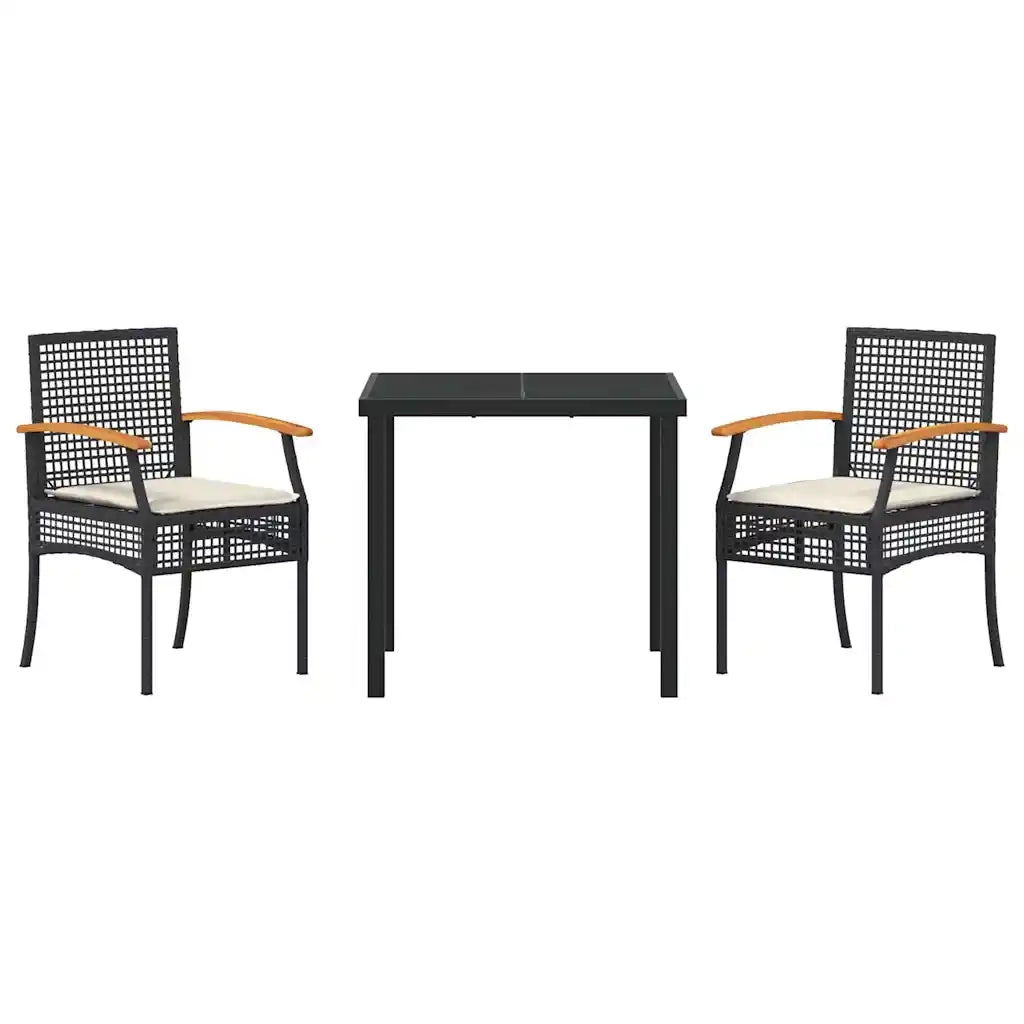 Set da Pranzo per Giardino con cuscino 3 pcs Nero Rattan 3380813