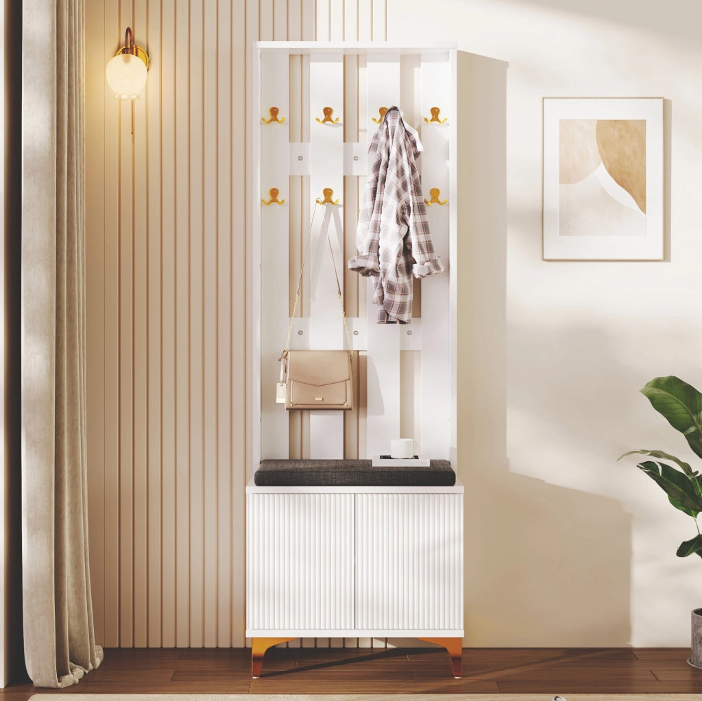 Garderoba ingresso con ganci e pannello effetto onda 60;5x35;2x180;5 cm; bianco