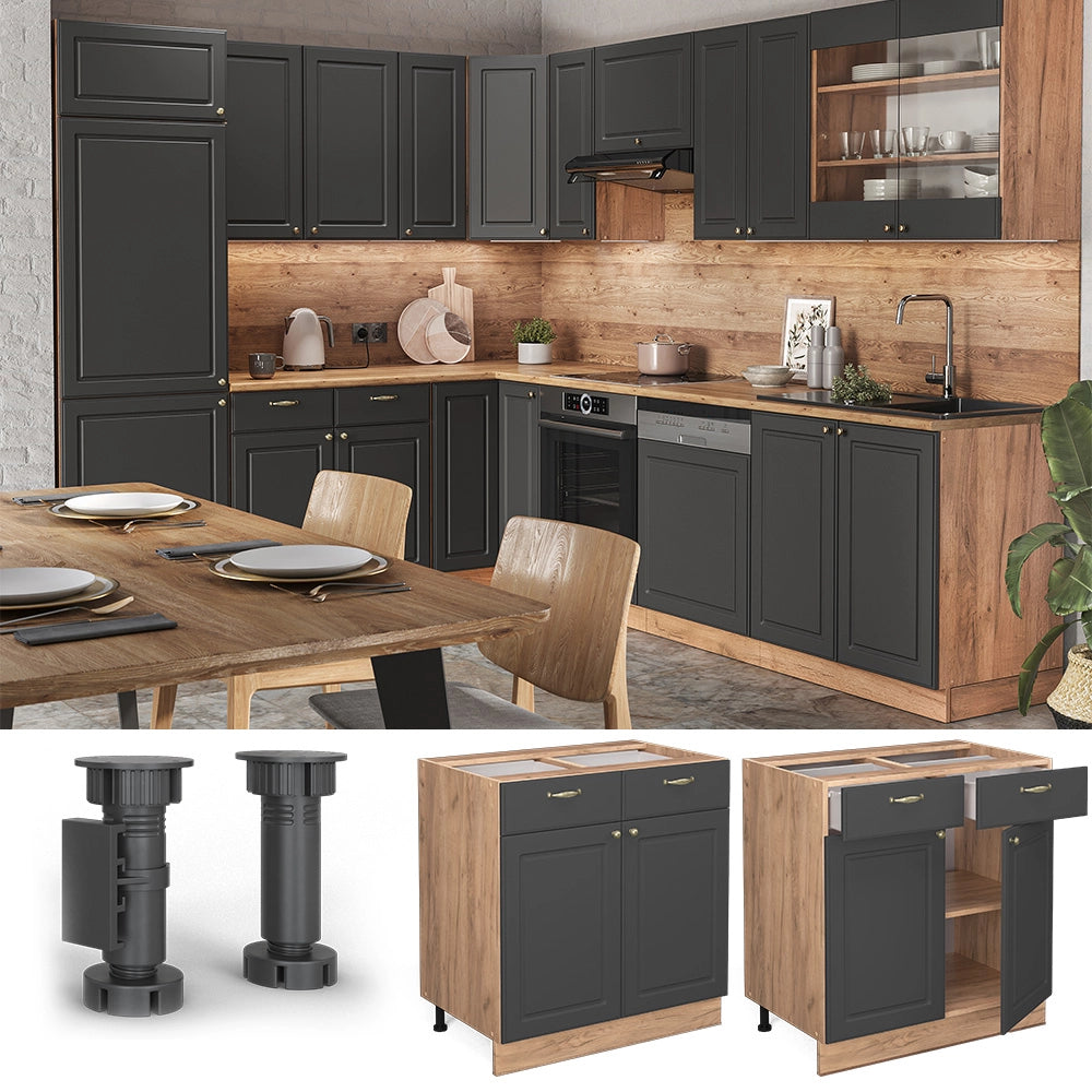 Mobiletto base per cucina Fame-Line Antracite-oro/Rovere dorato 80 cm, PL Antracite Vicco