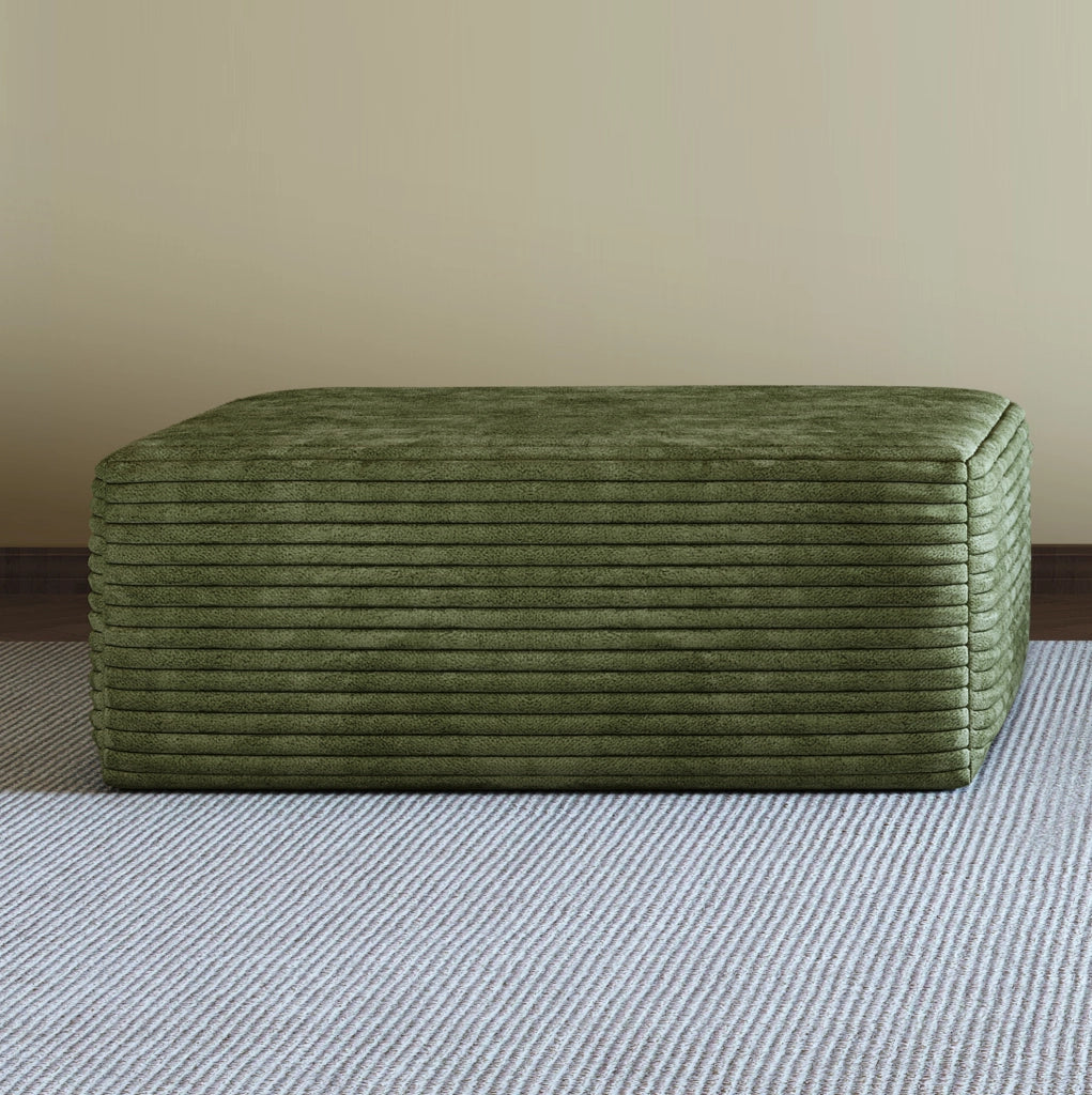 Pouf ottomano in tessuto effetto corduroy verde