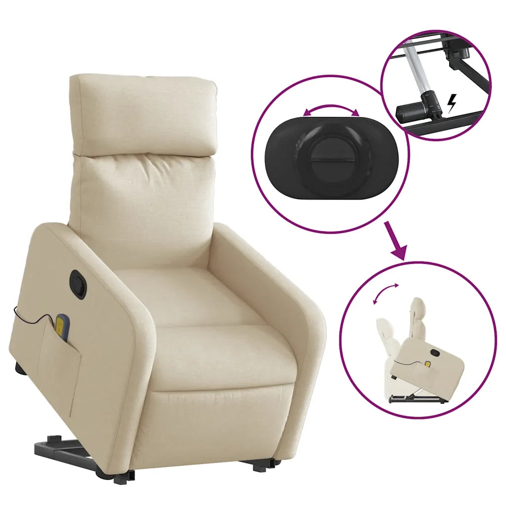 Poltrona Alzapersona Massaggiante | Sedia Relax Reclinabile Crema in Tessuto