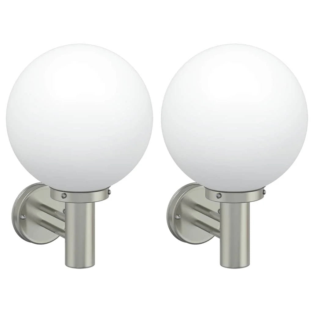 Set di 2 moderne lampade da parete rotonde per esterni 28 x 25 x 38 cm resistenti alle intemperie acciaio inox argento 02_0056492