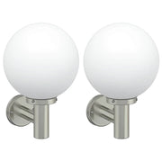 Set di 2 moderne lampade da parete rotonde per esterni 28 x 25 x 38 cm resistenti alle intemperie acciaio inox argento 02_0056492