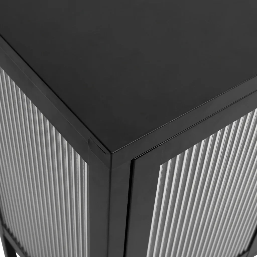 Credenza | Madia | Buffet da pranzo | Armadio da pranzo Nera 105x35x70 cm Vetro e Acciaio