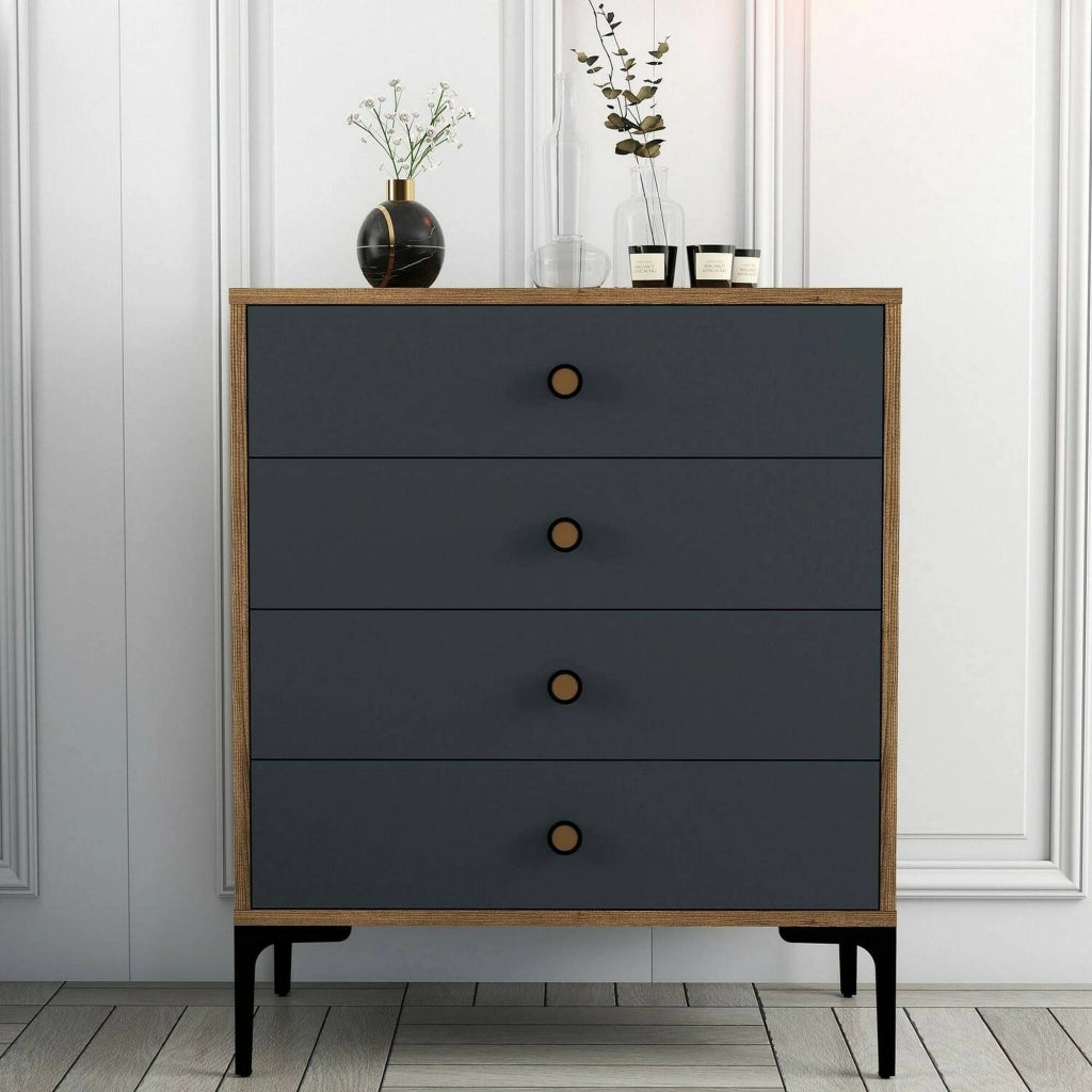 Cassettiera Molly, Settimino multiuso, Comò camera da letto, Mobile con cassetti, 76x40h91 cm, Noce e Antracite