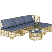 Set Salotto in Rattan da Giardino con Divano Modulabile, Cuscini e Tavolino da Caffè, Grigio