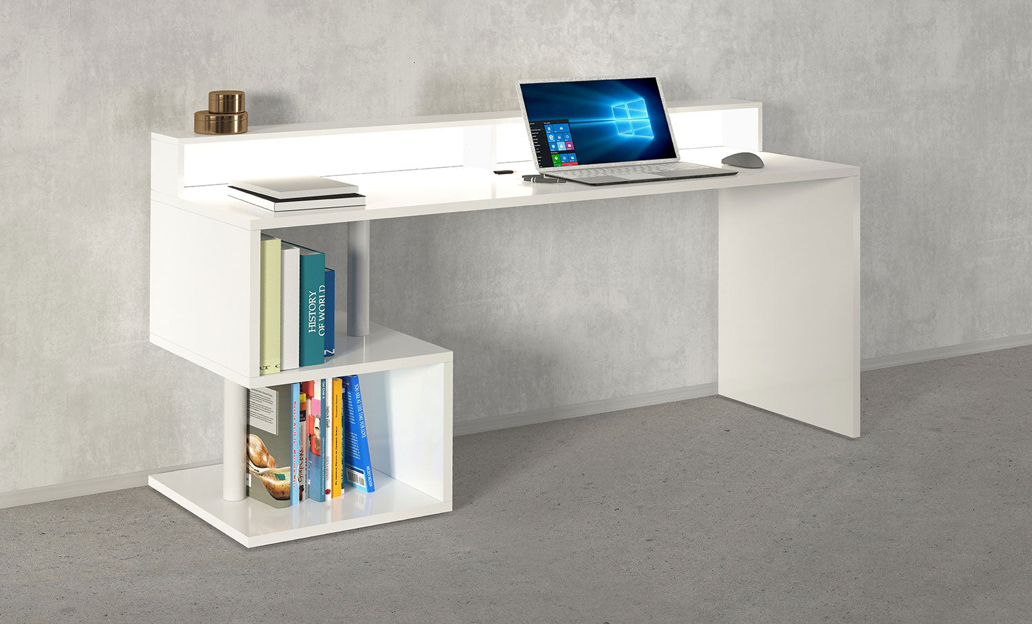 Scrivania a Giorno 180x60x92,5 cm Esse Bianco Lucido