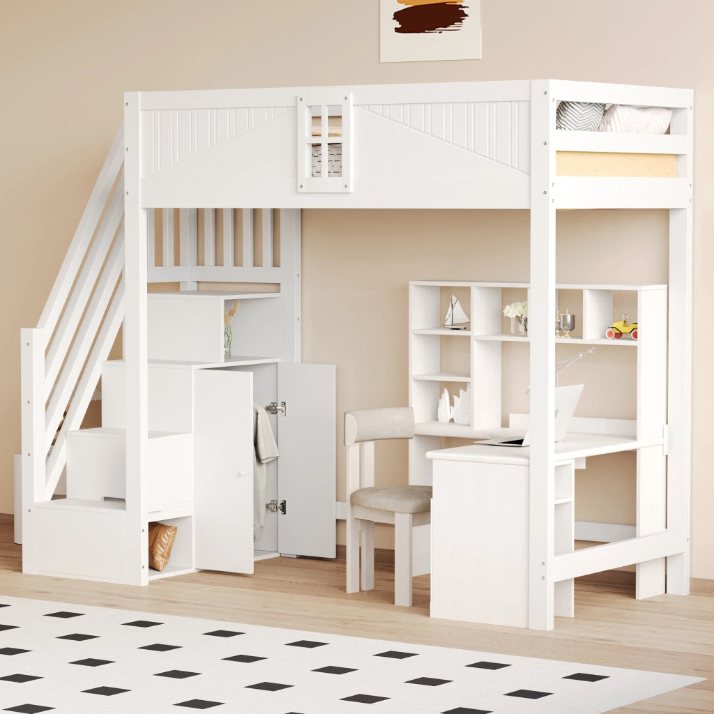 Letto a castello in legno bianco con funzione contenitiva 90x200 cm