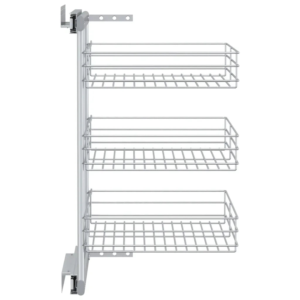 Cestino da Cucina in Rete a 3 Livelli-Scaffale per Cucina Argento 47x35x56 cm