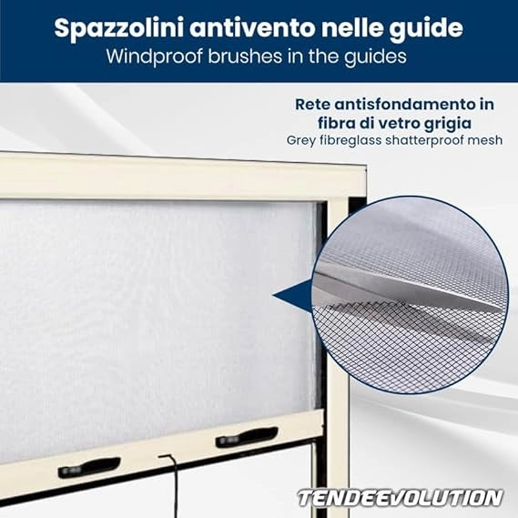 Zanzariera Avvolgibile Sali e Scendi Su Misura - Larghezza 1,20 x Altezza 1,70m - Struttura Avorio con Freno, Protezione Insetti