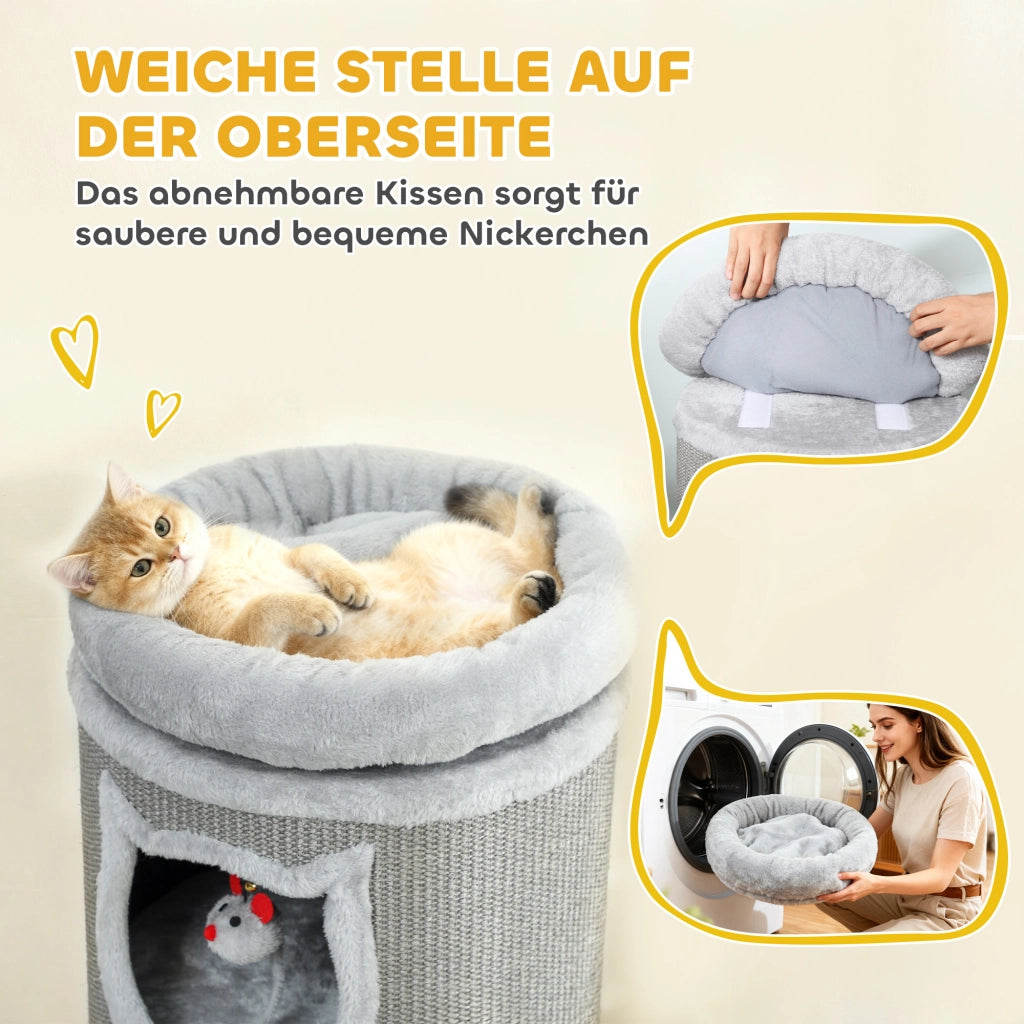 Torre per gatti a 4 livelli con letto lavabile ¨C zephmum ¨C grigio 96 cm