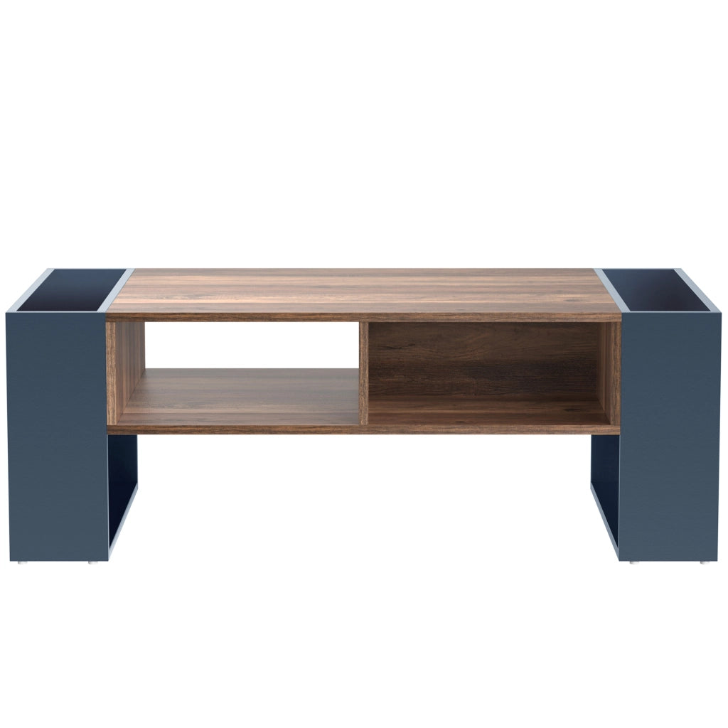 Tavolino da Caffè con 1 Cassetto senza Maniglia; 3 Vani e Contenimento su Due Lati; Stile Moderno; in Pannello Truciolare; 111×60×40 cm; Nero Grigio
