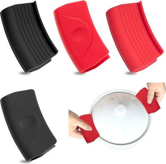 Maniglie per pentole - isolanti termici - maniglie ausiliarie - padelle e tegami - 2 paia - nero e rosso