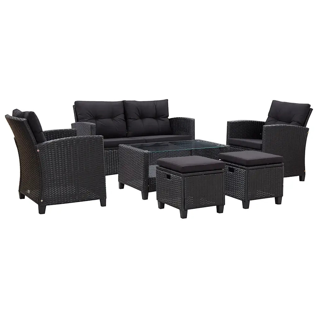 Set Divani da Giardino 6 pz con Cuscini in Polyrattan Nero