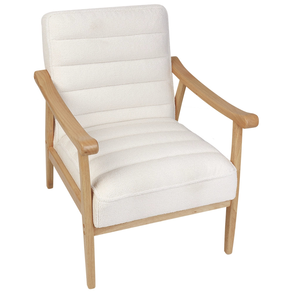 Poltrona Bianco Poliestere Boucle Tappezzeria Design Retrò Struttura in legno Braccioli Soggiorno