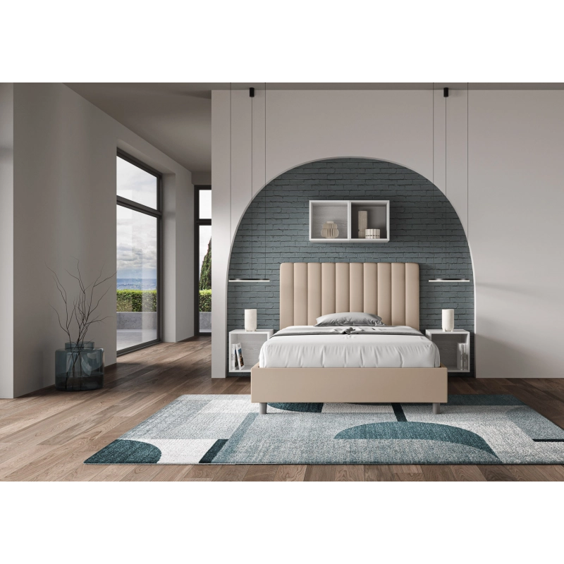 Letto imbottito Matrimoniale francese 140x190 cm Agueda - Similpelle,Tortora,Contenitore