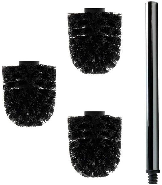 3 x Testine di Spazzola per WC in Nero Ø ca. 6,5 cm + 1 x Manico in Acciaio Inossidabile 41,5 cm - Spazzola per WC - Spazzola per WC - Spazzolone per WC - Rimpiazzabile - Design Moderno - Alta Qualità - Sostenibile
