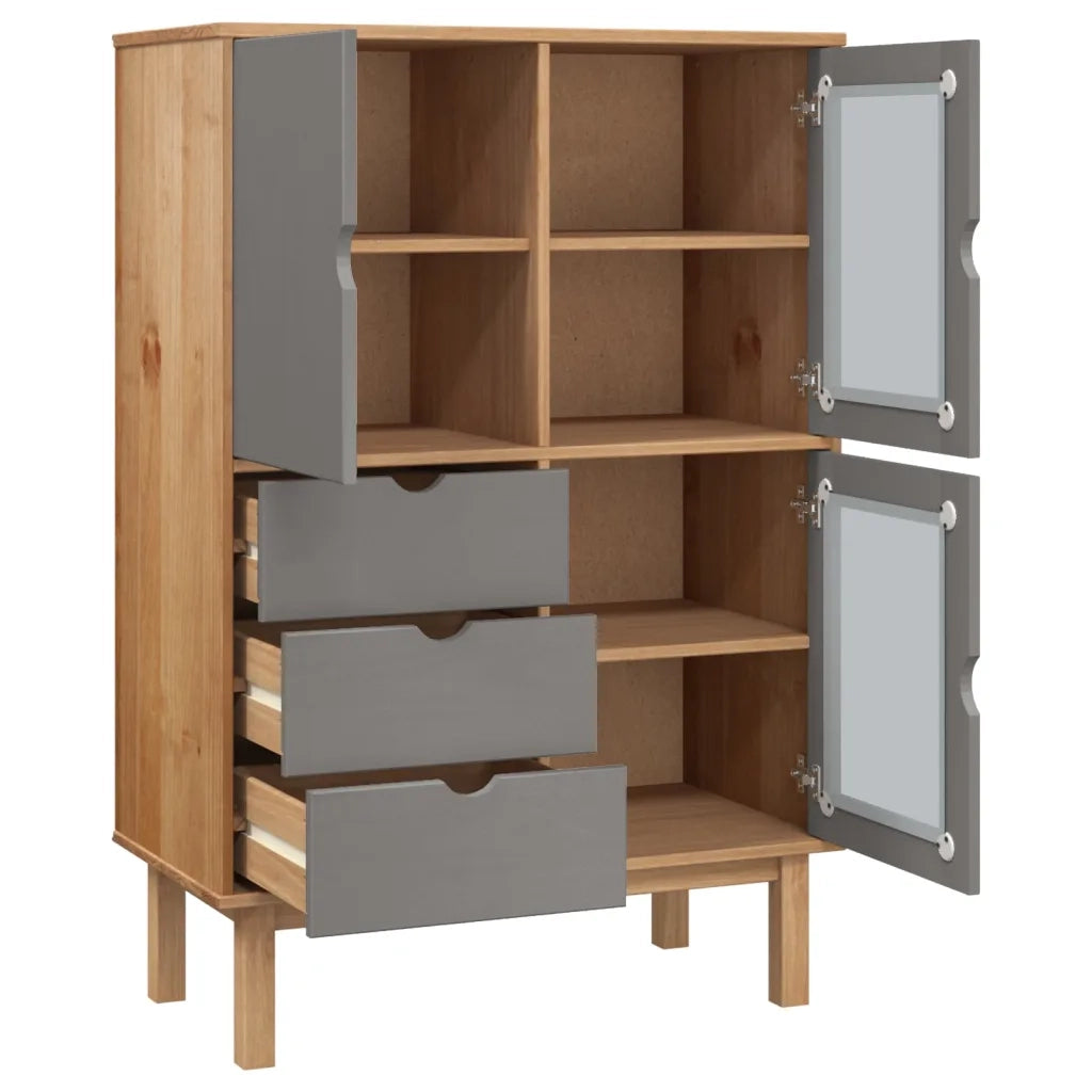Credenza OTTA Marrone e Grigio 85x43x125 cm in Legno di Pino 351307
