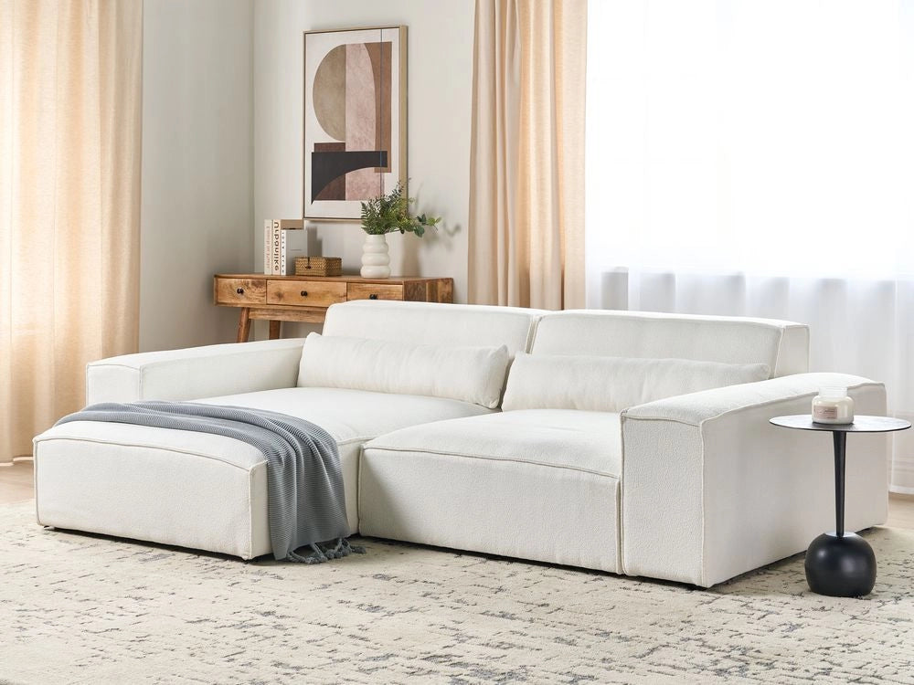 Divano angolare modulare a 2 posti a destra Divano componibile in boucle bianco con gambe nere Soggiorno moderno