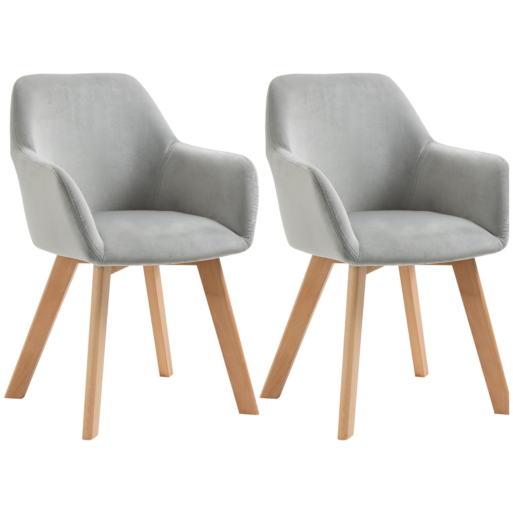 Set 2 Sedie Imbottite 54x57x80 cm in Velluto e Legno Grigio