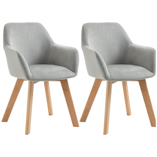 Set 2 Sedie Imbottite 54x57x80 cm in Velluto e Legno Grigio