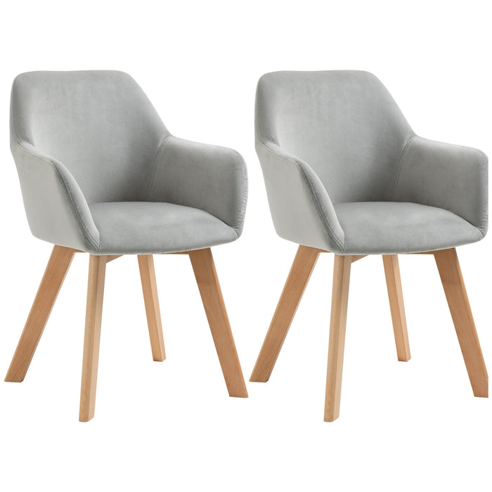 Set 2 Sedie Imbottite 54x57x80 cm in Velluto e Legno Grigio
