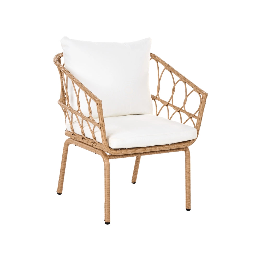 Set Bistro in Rattan PE Marrone Chiaro con Tavolino da Caffè in Metallo 2 Sedie Moderno Arredo da Giardino Esterno