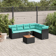 Set Divani da Giardino 7 pz con Cuscini Nero in Polyrattan