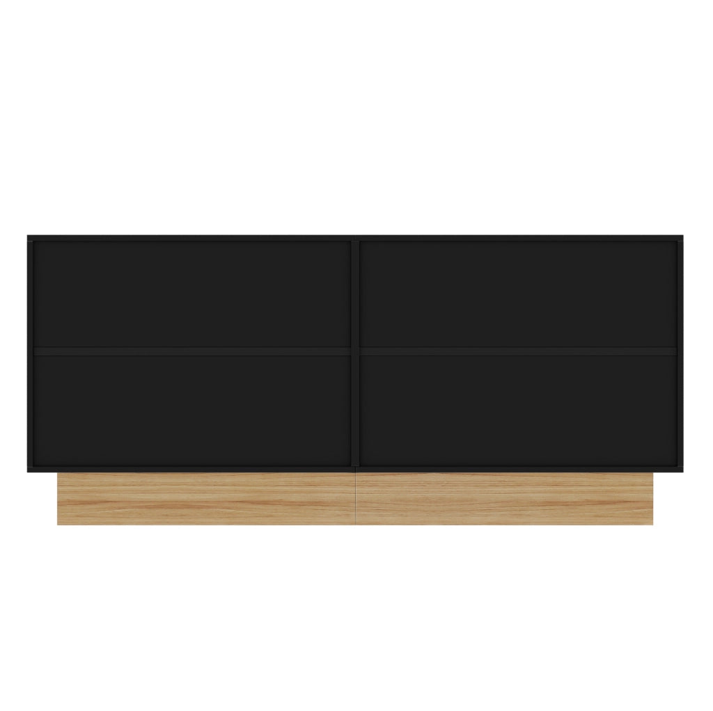Credenza ULEVR 160x38x75 cm con 4 ante e 4 vani interni, nero e effetto legno