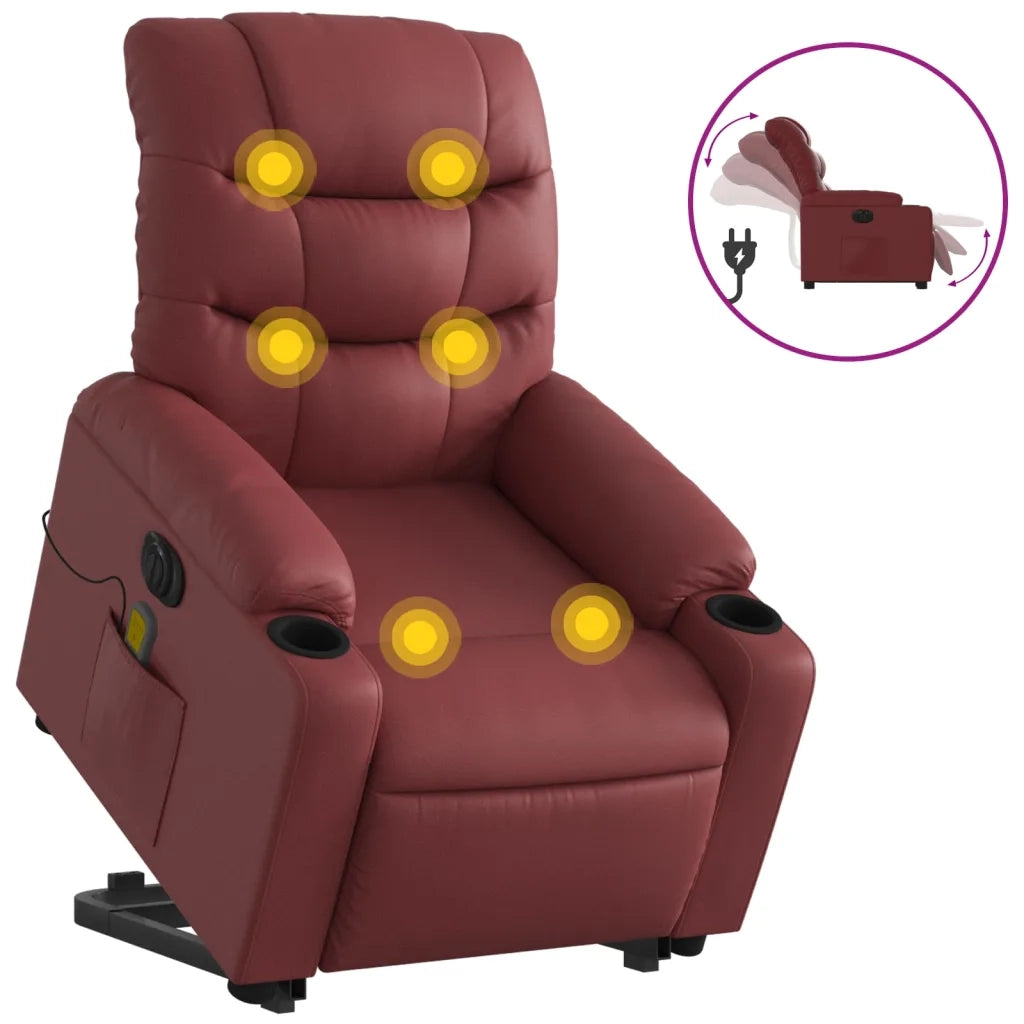 Poltrona Alzapersona Reclinabile Rosso Vino in Similpelle 3206624
