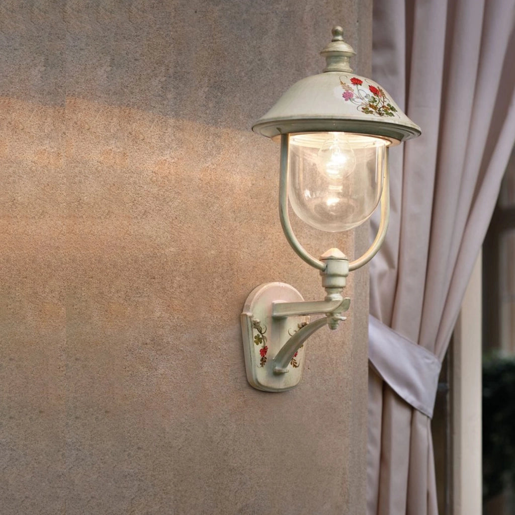 Applique Classica Esterno Bari Metallo Ceramica Bianco Sfumato Oro 1 Luce E27