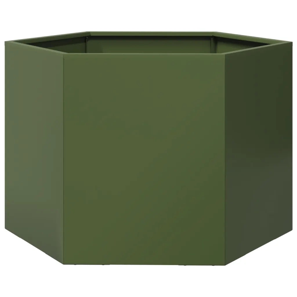 Fioriera da Giardino Verde Oliva Esagono 69x60x45 cm in Acciaio