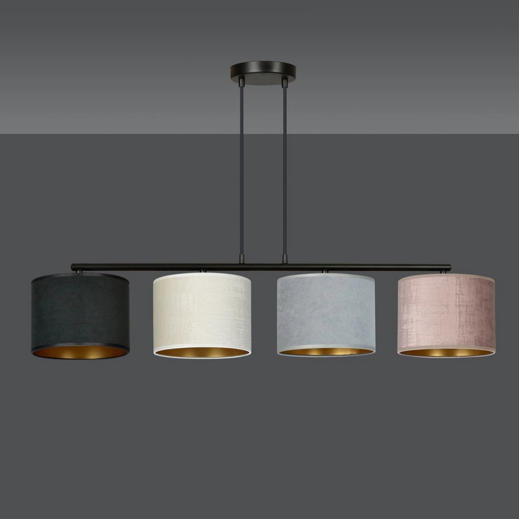 Lampada a sospensione Hilde con paralumi in velluto multicolore
