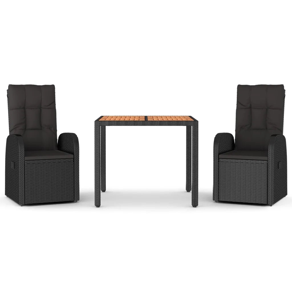 Set da Pranzo da Giardino 3 pz con Cuscini Nero in Polyrattancod mxl 124357