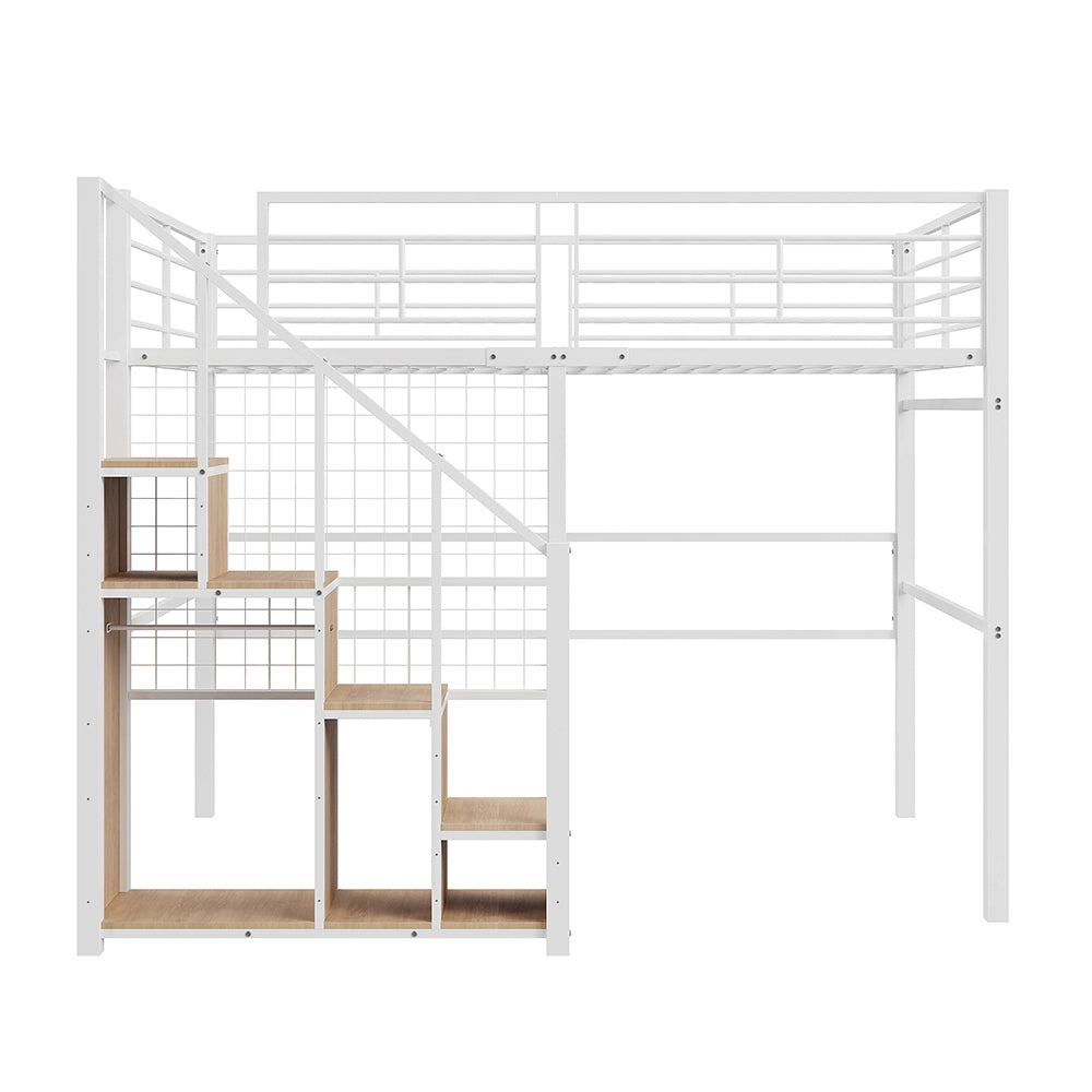 Letto a castello per bambini - Xylo - 140x200 cm - Bianco - Scala di sicurezza con spazio di archiviazione